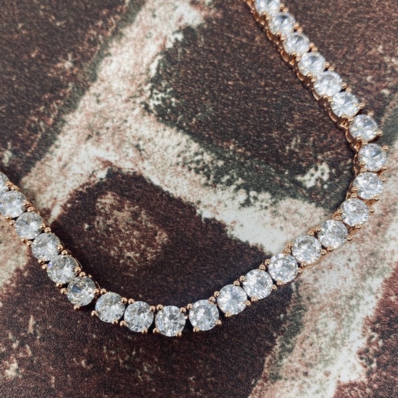 Iced Out Gold Hip Hop Tennis Chain CZ Stones High Gloss 16IN 5MM - Picture 2 of 4